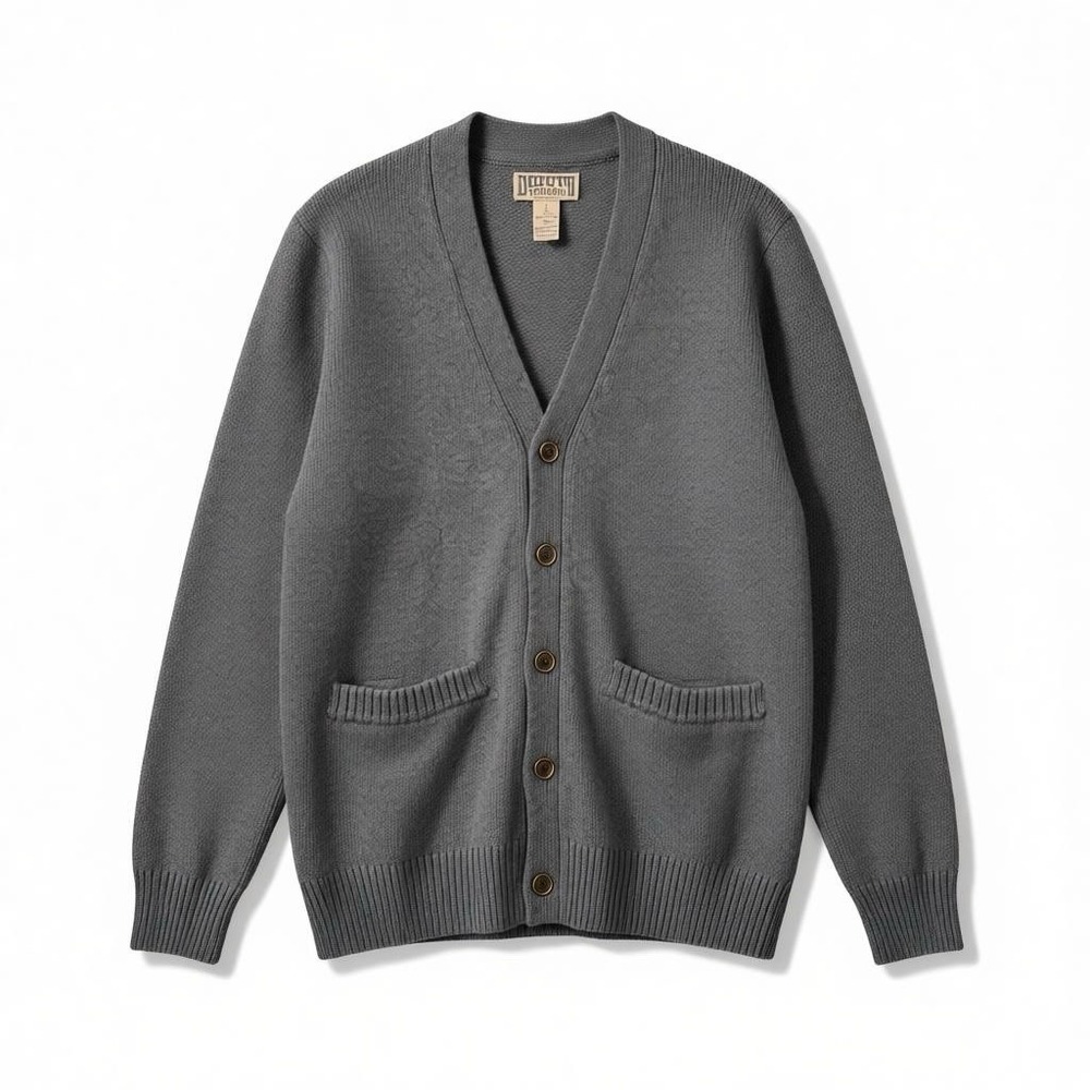 Duluth‎ Trading Co. Mens Large Sweater Cardigan Gray Shetland Wool Elbow Patches